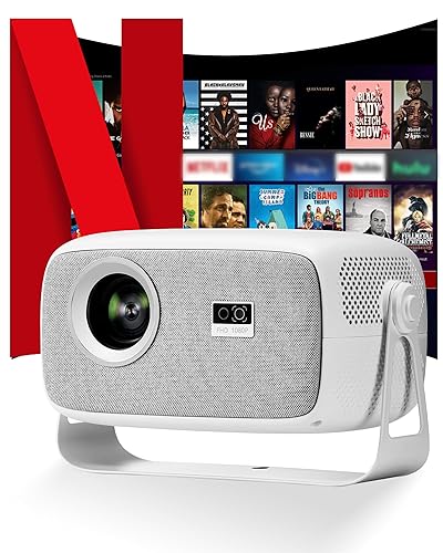 ?Official Licensed Netflix & Electric Focus?Mini Projector with WIFI and Bluetooth, 270° rotation, Braided fabric design, Outetrails Native 1080P