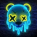 Melting Bear Neon Sign, Cool Yellow & Blue LED Signs for Wall, Dimmable Neon Signs for Wall Decor with Memory Function, Cyberpunk Decor for Gaming