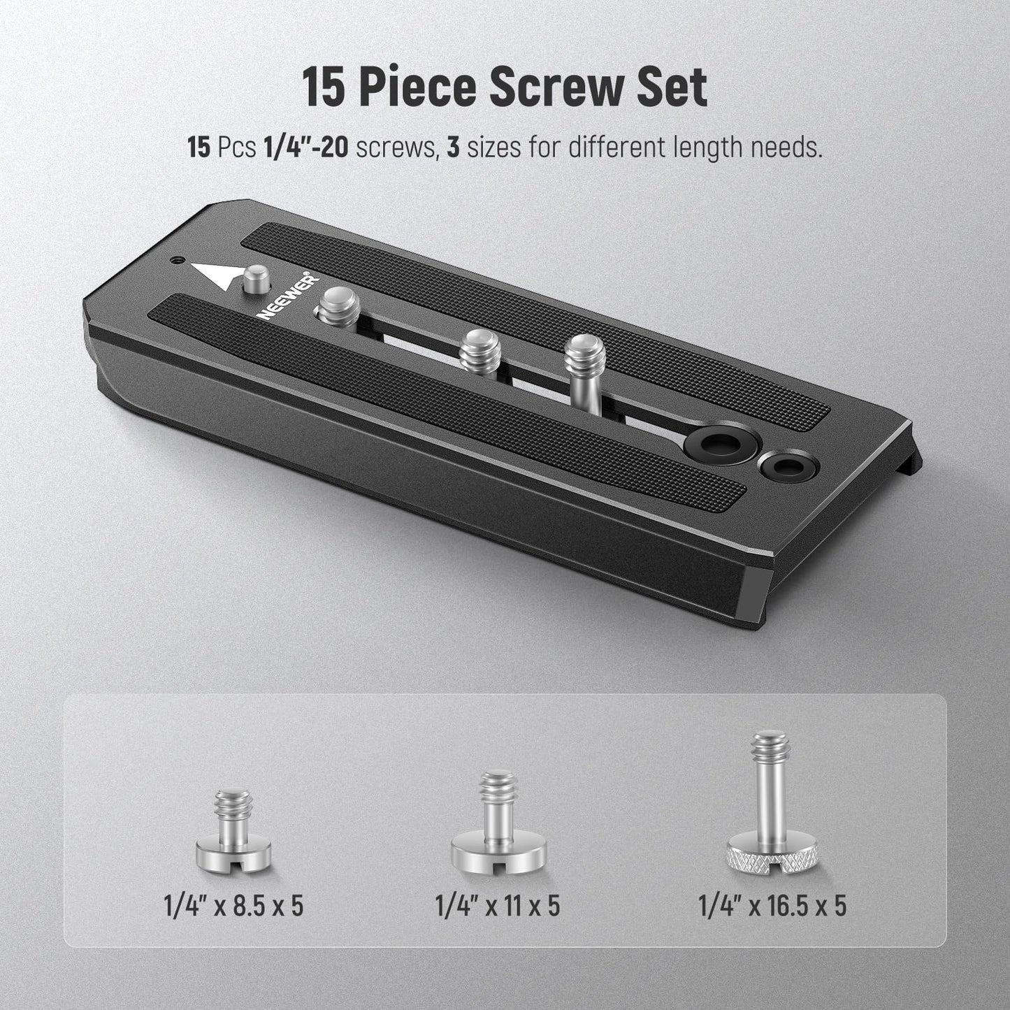 NEEWER 15PCS 1/4" Screws with Storage Cases, 3 Sizes Stainless Steel 1/4"-20 Slotted Camera Screw Kit Tripod Screw Quick Release Mounting Replacement