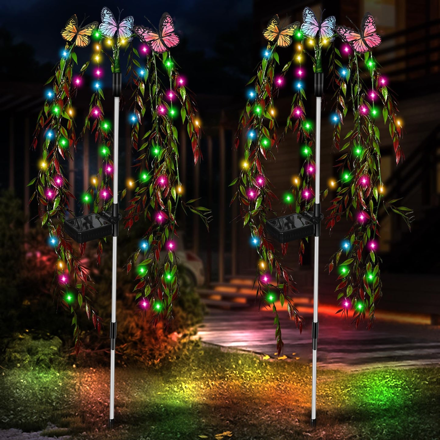 Solar Garden Lights Outdoor Decorative Waterproof, 69LED Swaying Tree Solar Lights for Outside, Butterfly Flower Lights Solar Power Yard Decor