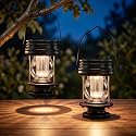 Solar Lanterns Outdoor Hanging Lights, Upgraded Dual Solar & USB Charging, Adjustable Light Sensor, Retro Waterproof Table Lamp for Garden Yard