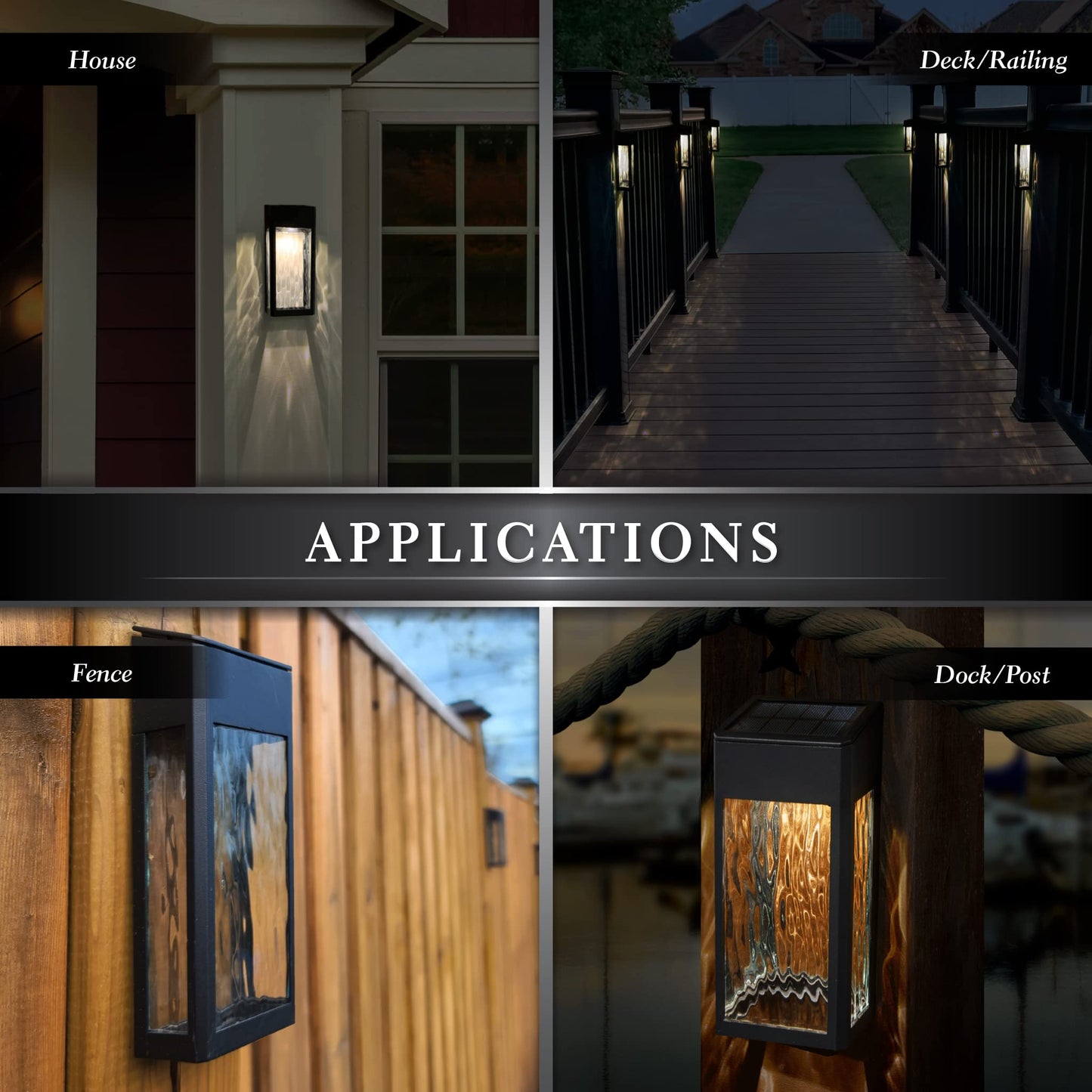Classy Caps SWL888 - Black Aluminum Lancaster Deck & Wall Light (2 Pack) - Outdoor Solar LED Lighting, Durable Black Aluminum, Real Glass