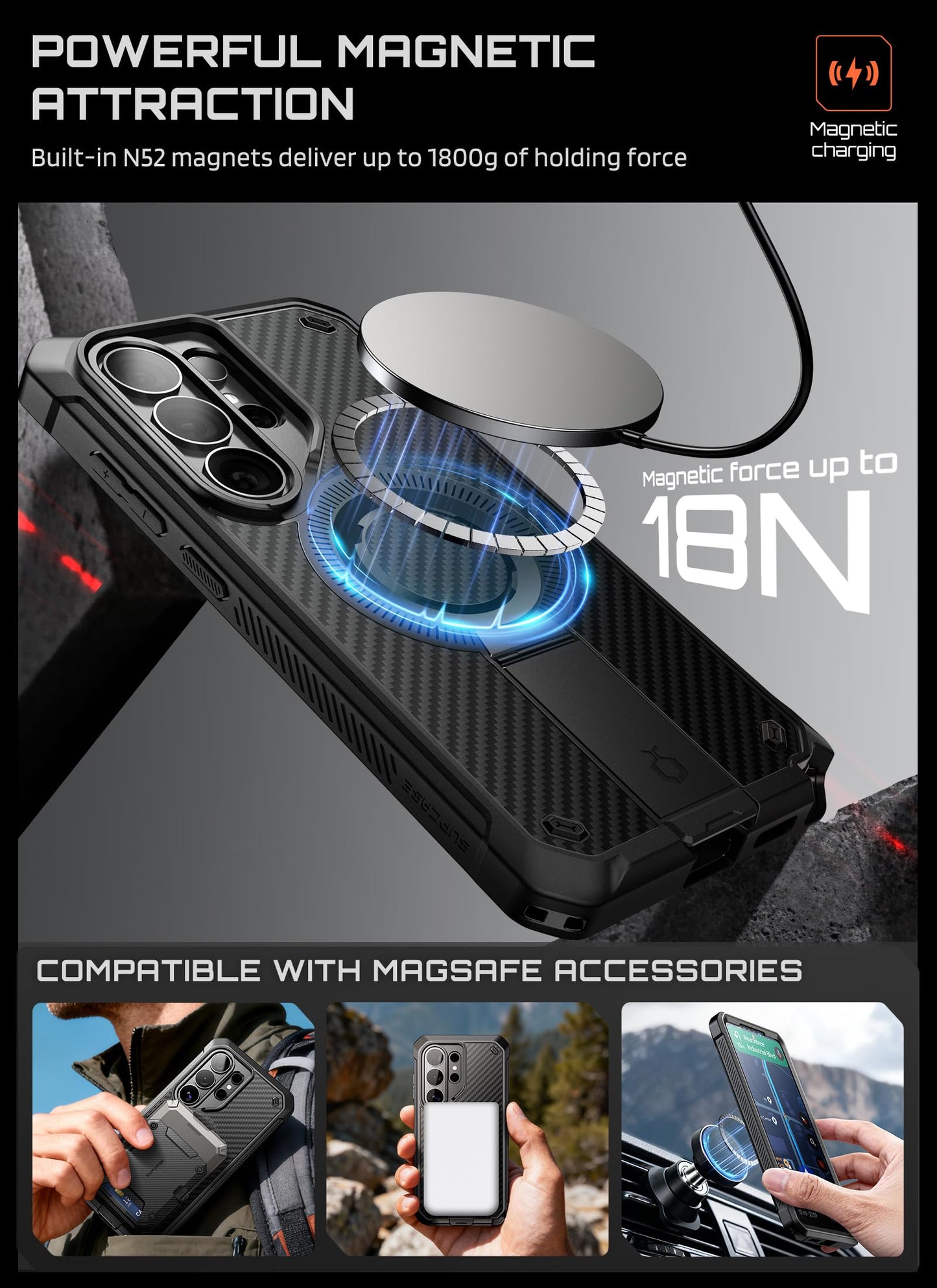 SUPCASE for Samsung Galaxy S26 Ultra Case with Stand, Military-Grade Drop Protection, Compatible with Wireless Charging/MagSafe, Built-in Screen