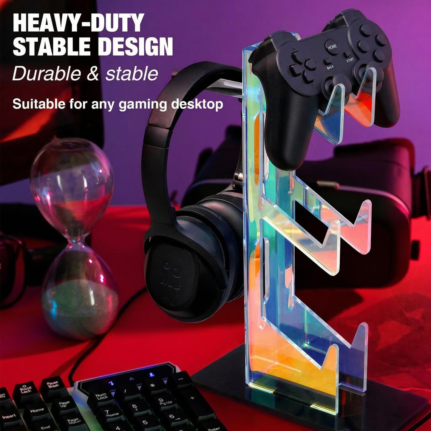 NiHome Iridescent Acrylic Multi-Tier Universal Game Controller Headset Holder Stand for PS5 Xbox ONE Switch Colorful Controller Stand Gaming