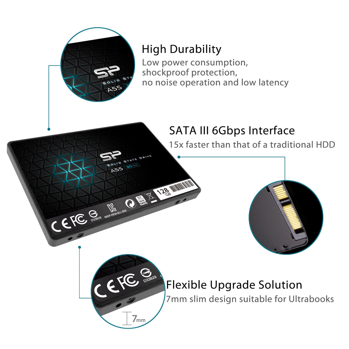 Silicon Power 2-Pack 128GB SSD 3D NAND A55 SLC Cache Performance Boost SATA III 2.5" 7mm (0.28") Internal Solid State Drive