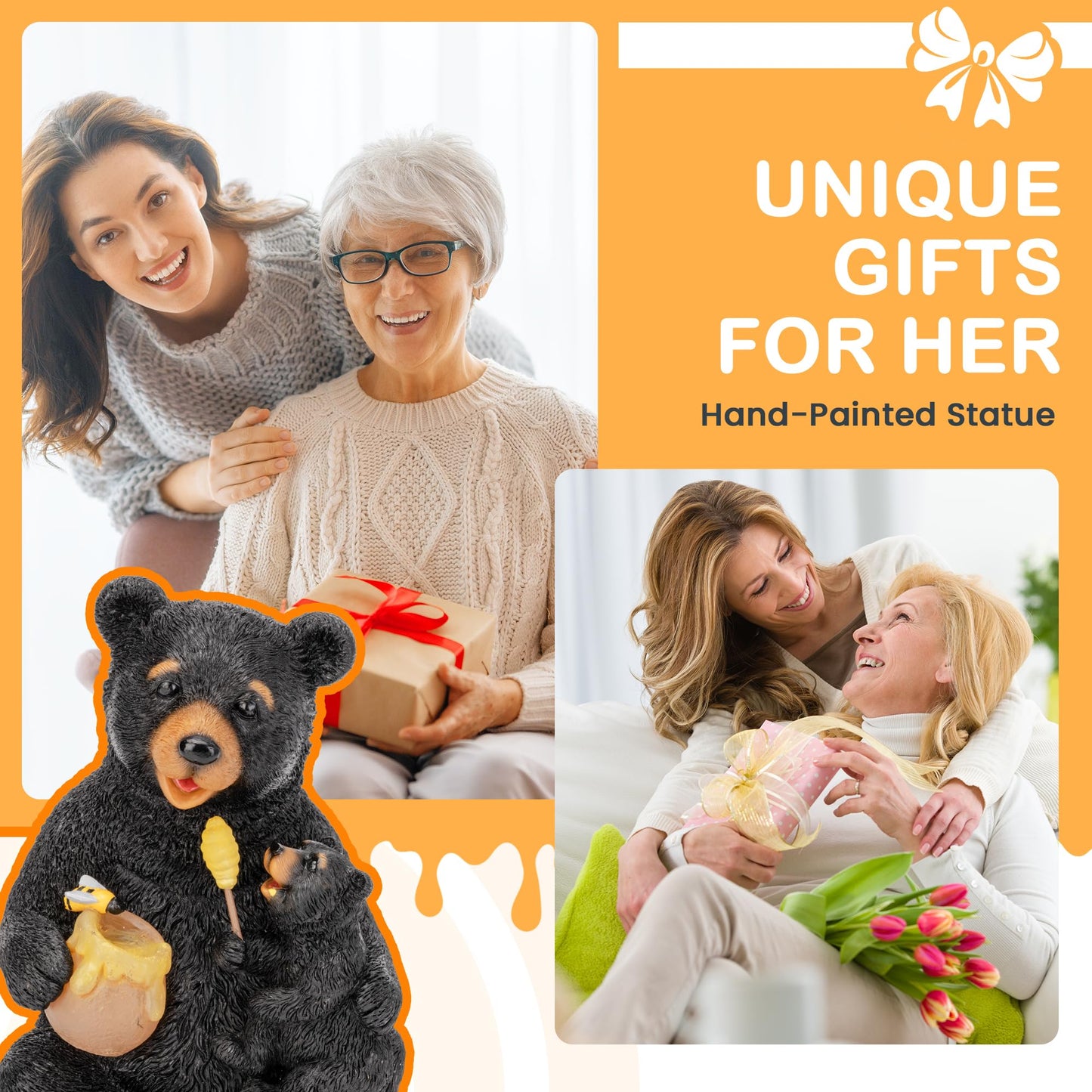 GIGALUMI Solar Garden Statues Bears 9", Loving Black Bear Decor, Yard Decorations Outdoor, Bear Figurine Lights for Outside, Garden Decor Unique