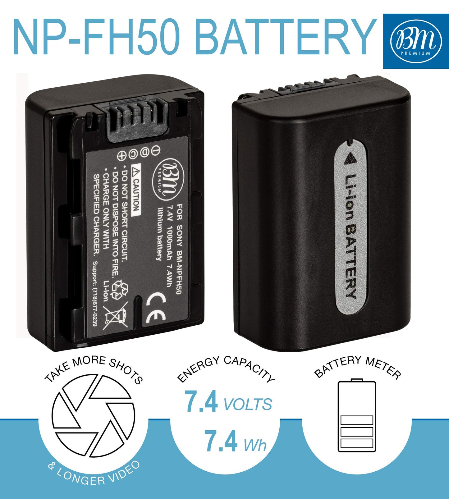 Big Mike's BM Premium 2 NP-FH50 Batteries and Battery Charger for Sony CyberShot DSC-HX1 DSC-HX100V DSC-HX200V HDR-TG5V Digital Cameras