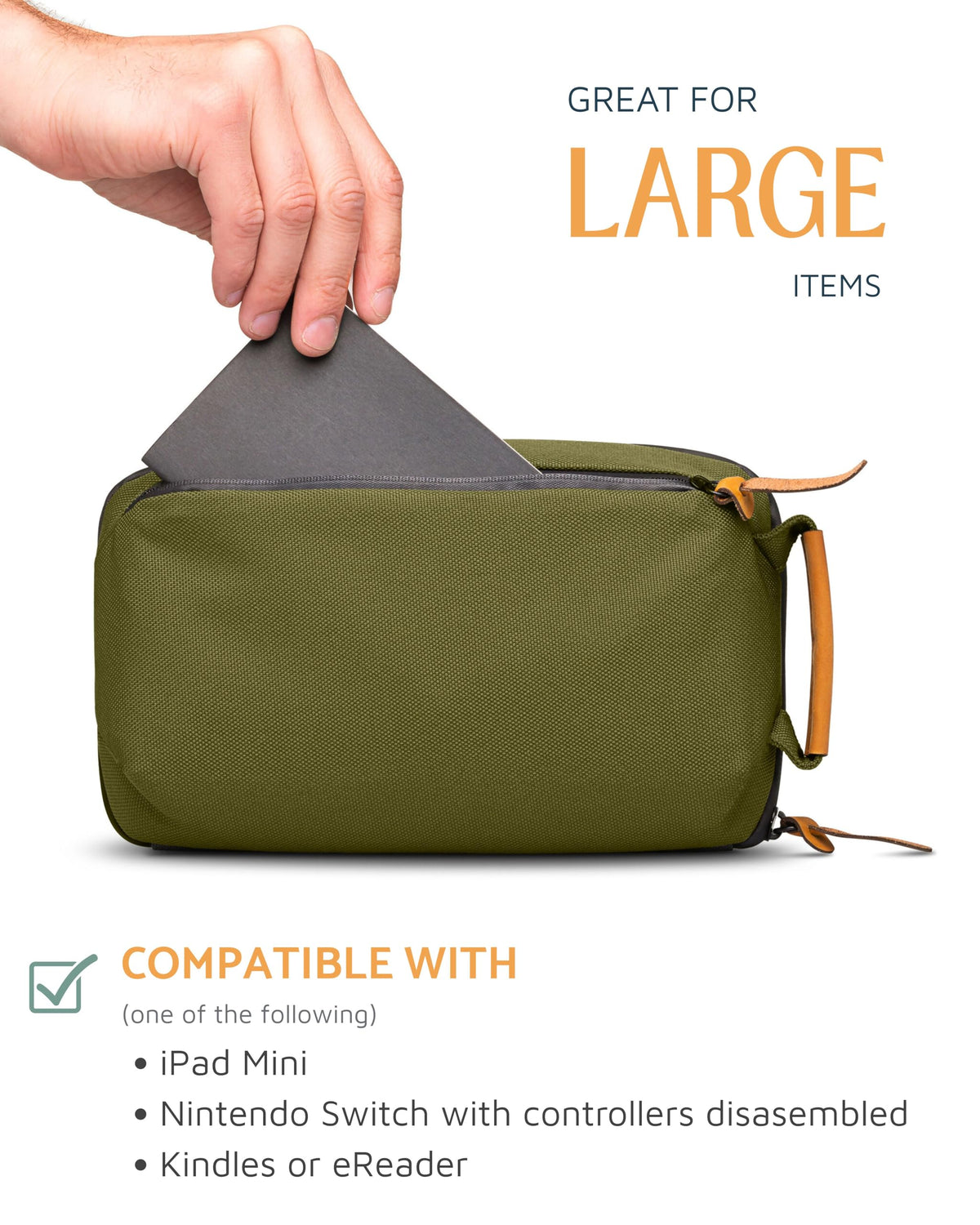 Tech Bag Organizer - Small Electronics Organizer Pouch for Travel - Premium Travel Case with Leather Accents - Mesh Pocket for Cables, Cords and