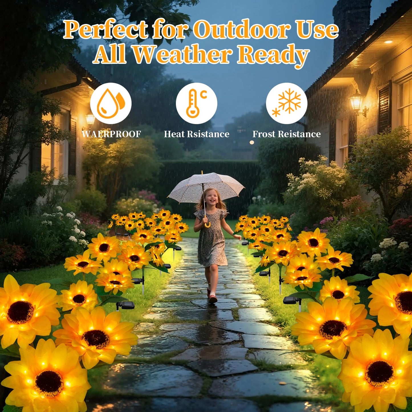 MMHF Outdoor Solar Garden Stake Lights,Upgraded LED Solar Powered Light with 3 Sunflower, Waterproof Solar Decorative Lights for Garden, Patio