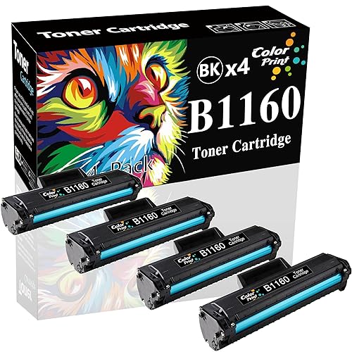 4-Pack ColorPrint Compatible Toner Cartridge Replacement for Dell 1160 B1160W 1160 331-7335 YK1PM HF44N HF442 Work with B1160 B1163w B1165nfw Printer