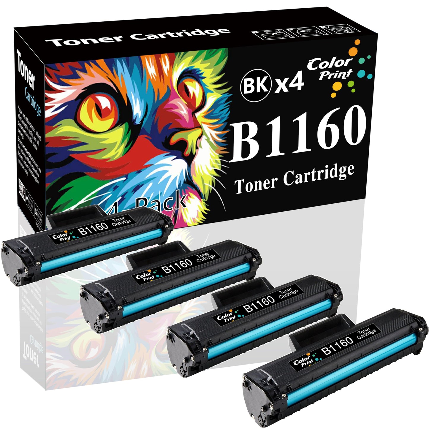4-Pack ColorPrint Compatible Toner Cartridge Replacement for Dell 1160 B1160W 1160 331-7335 YK1PM HF44N HF442 Work with B1160 B1163w B1165nfw Printer