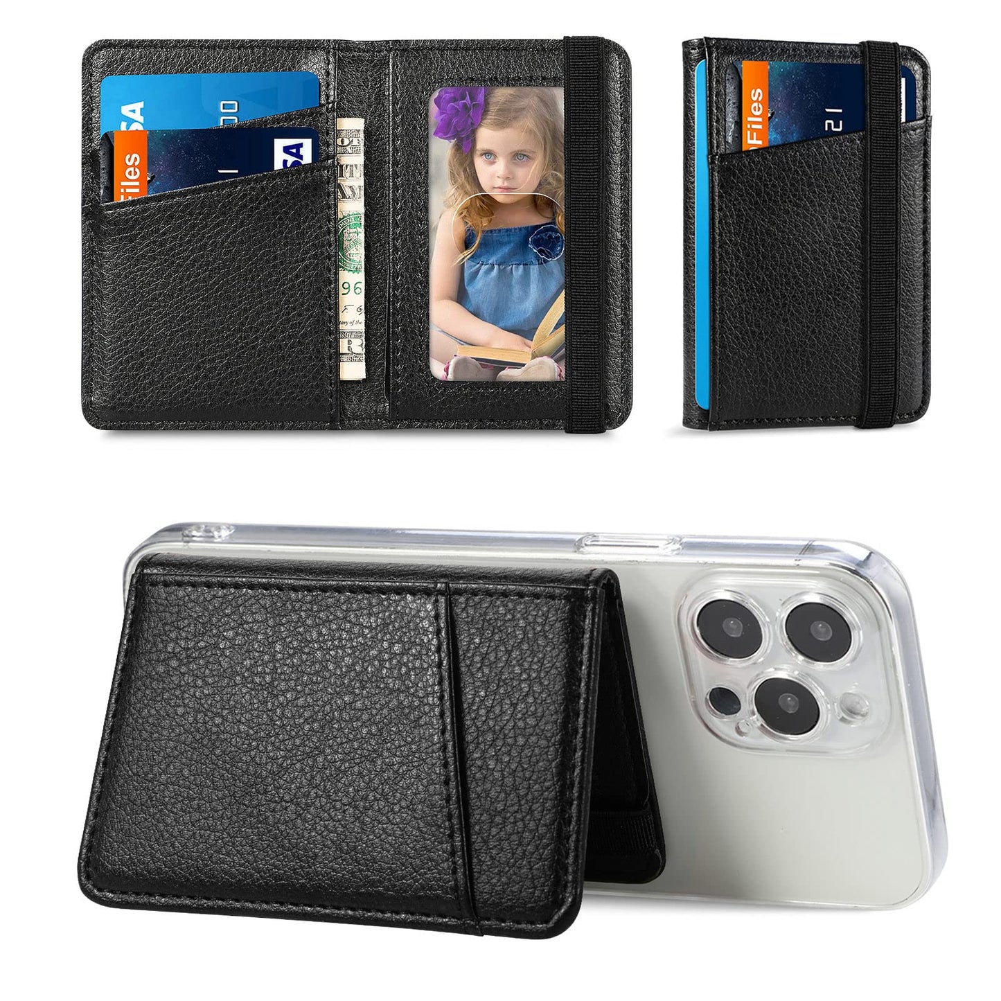 TopFunny Wallet Stick on Phone Case, Credit Card Holder for Back of Phone Cases Flip Leather Wallet Sleeve Pouch Compatible with iPhone, Samsung