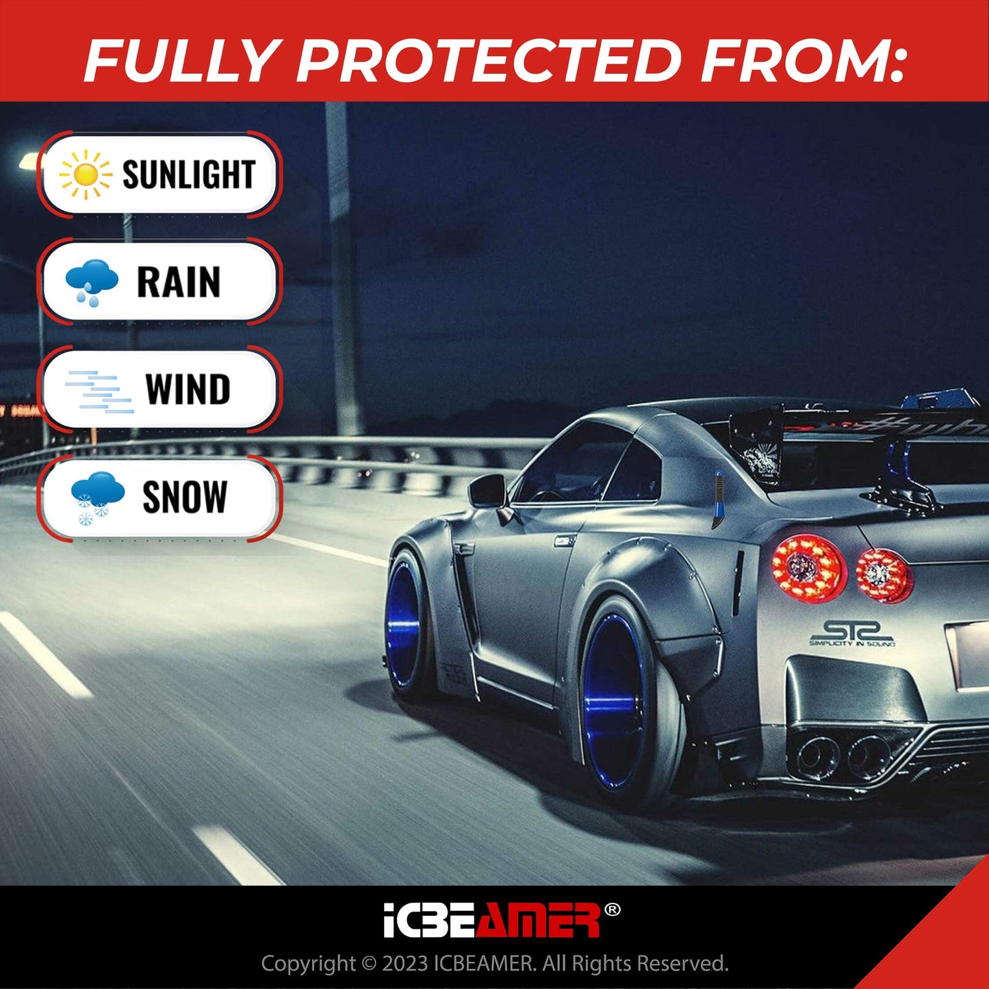 ICBEAMER 3" Carbon Fiber Polished Finish & Dark Navy Blue Aluminum Short Automotive Antenna with Internal Copper Coil Universal Work for AM/FM Radio