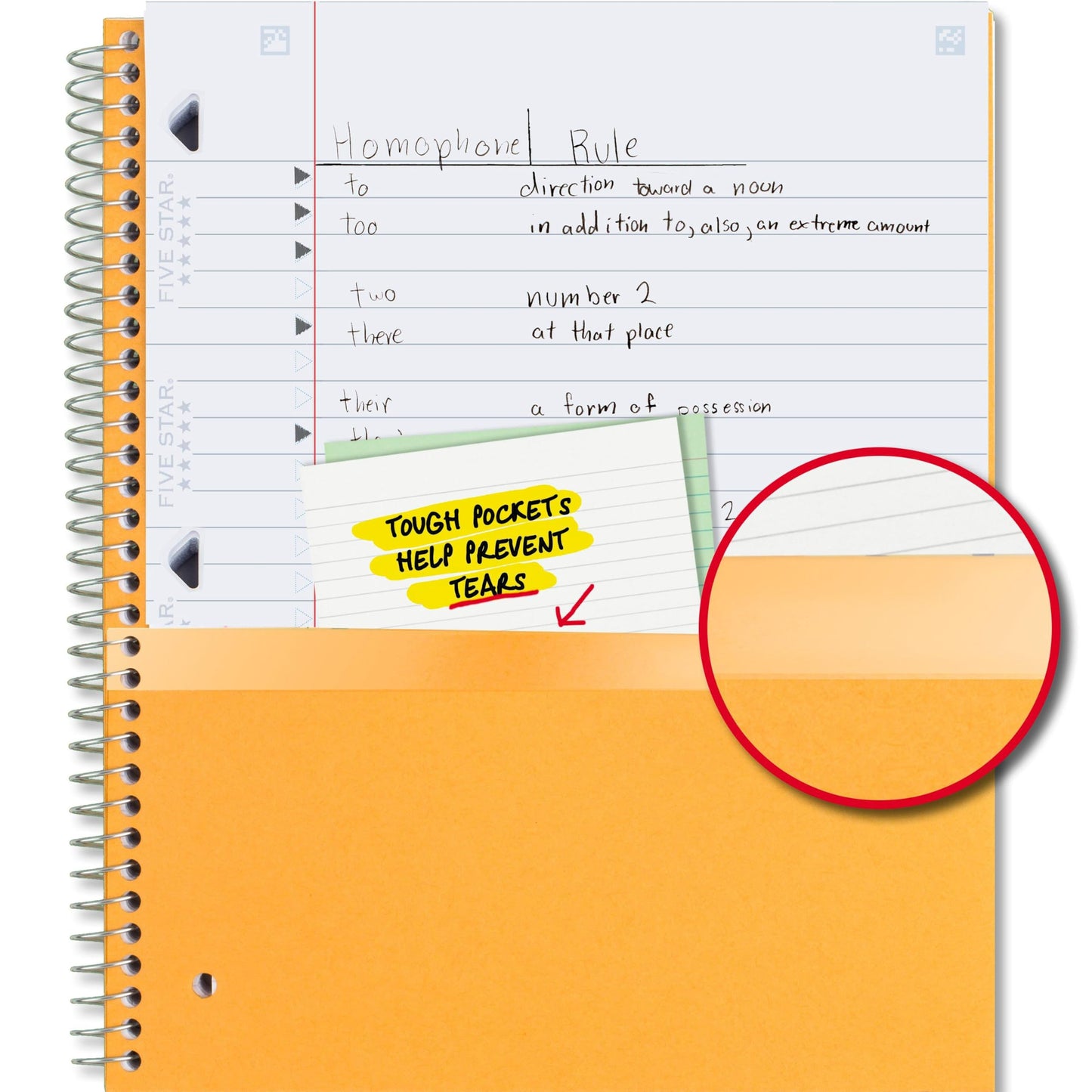Five Star Spiral Notebook + Study App, 5 Subject, Wide Ruled 8" x 10.5" Paper, 200 Sheets, Fights Ink Bleed, Water Resistant Cover, Black (72045)