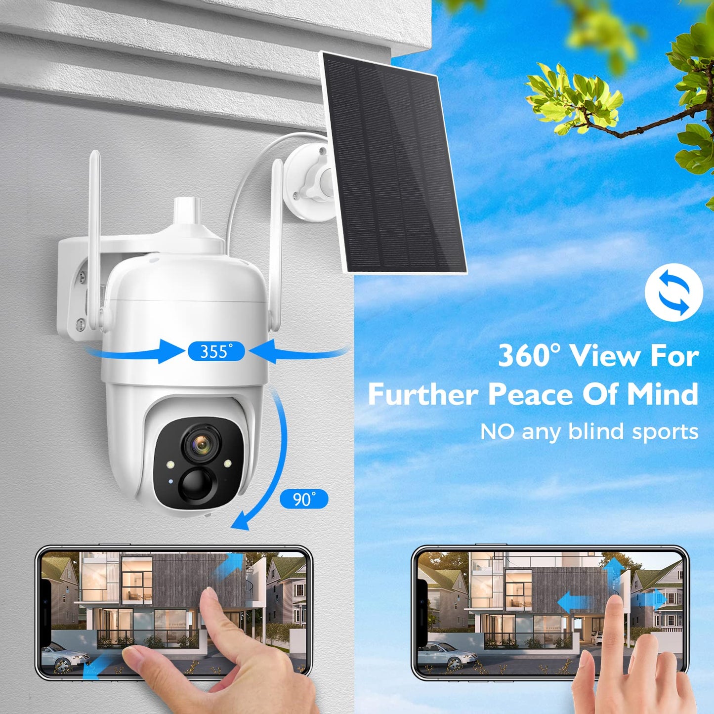 Allweviee Security Cameras Wireless Outdoor, 2K 3MP Pan Tilt 355° View IP65 Waterproof Rechargeable Battery Powered PTZ WiFi Solar Camera with PIR