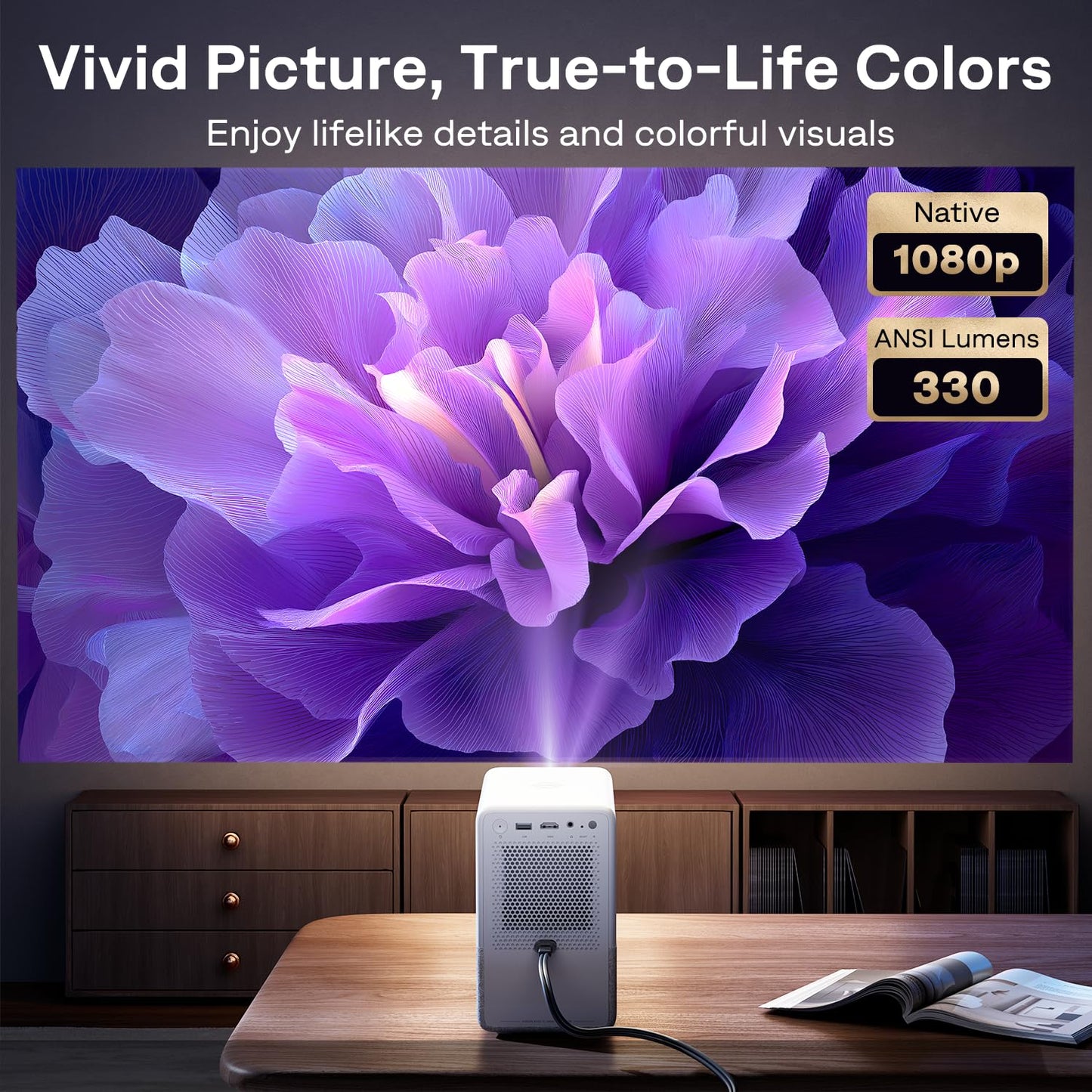 Aurzen Roku TV Smart Projector with Wifi and Bluetooth, D1R Cube Roku Streaming Experience Built-in, Sealed Optical Engine, 1080P FHD, DoIby Audio