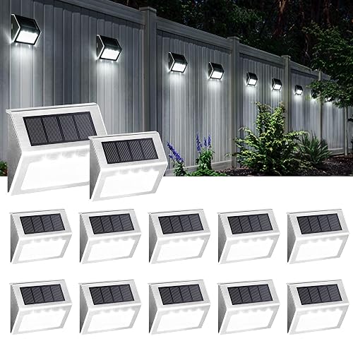 SOLPEX Solar Fence Lights, 12 Pack Solar Powered Deck Lights Outdoor Waterproof,4 LEDs Solar Step Lighting for Stair Stairway Patio Porch Pathway