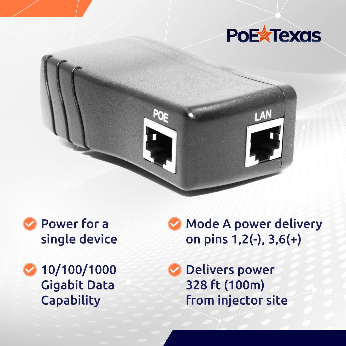 Poe Texas PoE Injector - Single Port Power Over Ethernet Passive PoE Adapter - UL Rated with Integrated 48V 15W Power Supply - 10/100/1000 Gigabit