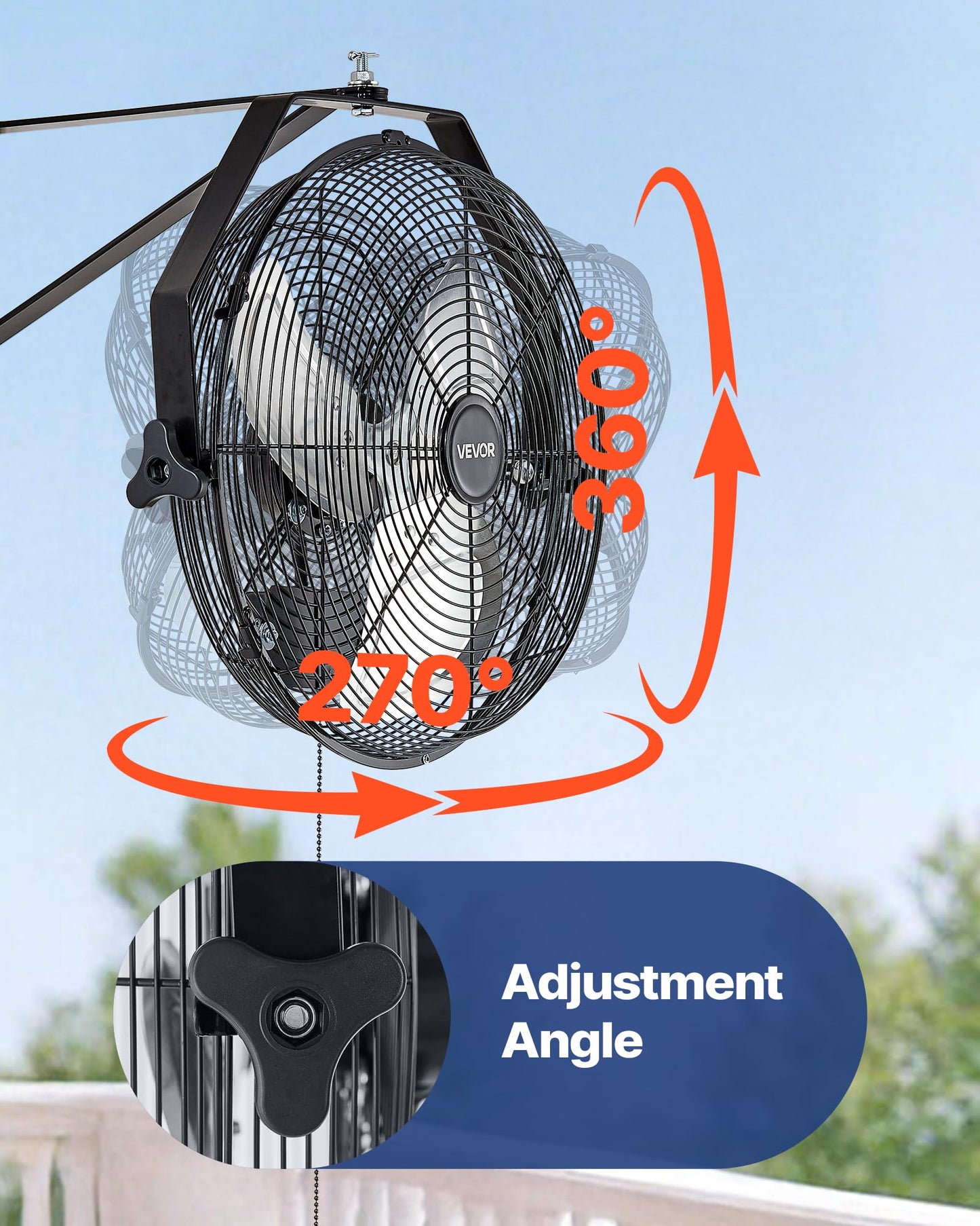 VEVOR 14 Inch Industrial Wall Mount Fan, High Velocity 2473 CFM Outdoor Fan with 3 Speeds, Waterproof IP44 Garage Wall with Aluminum Blades