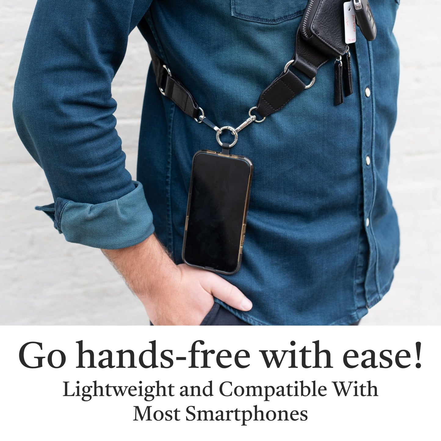 Save the Girls Zip & Clips Phone Lanyard Crossbody with Wallet for Women (Black) - Stylish and Lightweight Vegan Leather Phone Strap, Hands-Free