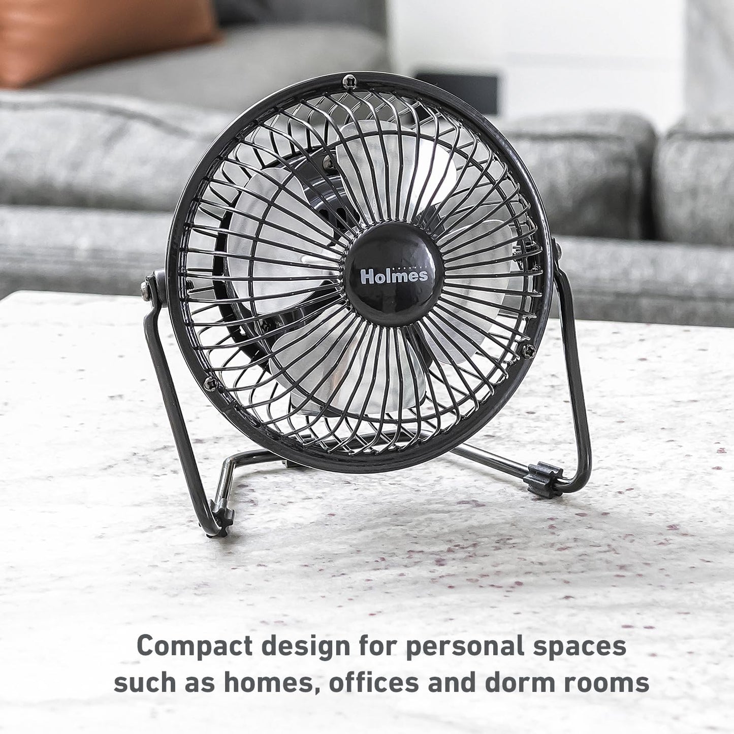 HOLMES Mini High Velocity Desk Fan 4in 4 Blade Black