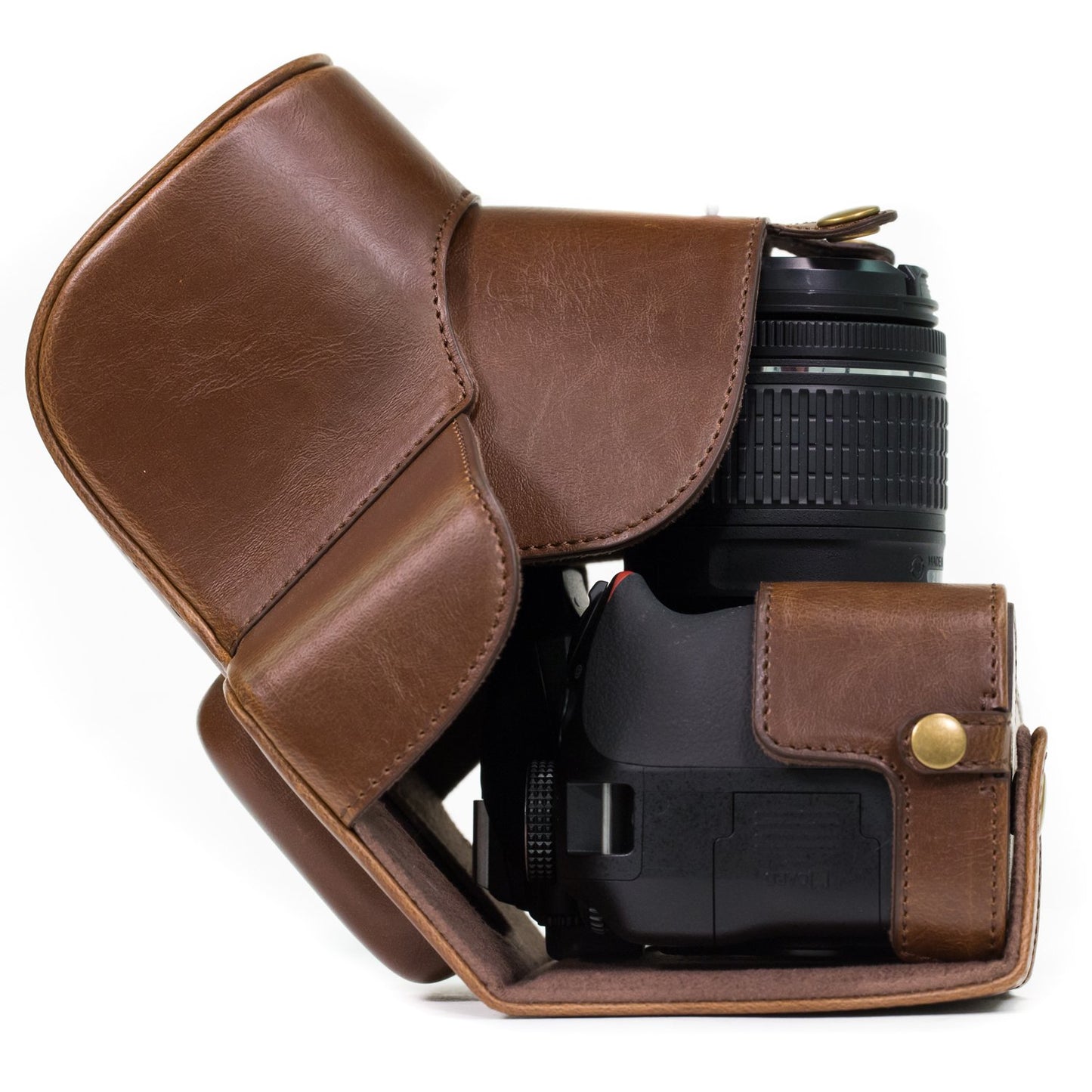 MegaGear Nikon D3400 Ever Ready Leather Camera Case and Strap, with Battery Access - Dark Brown - MG857