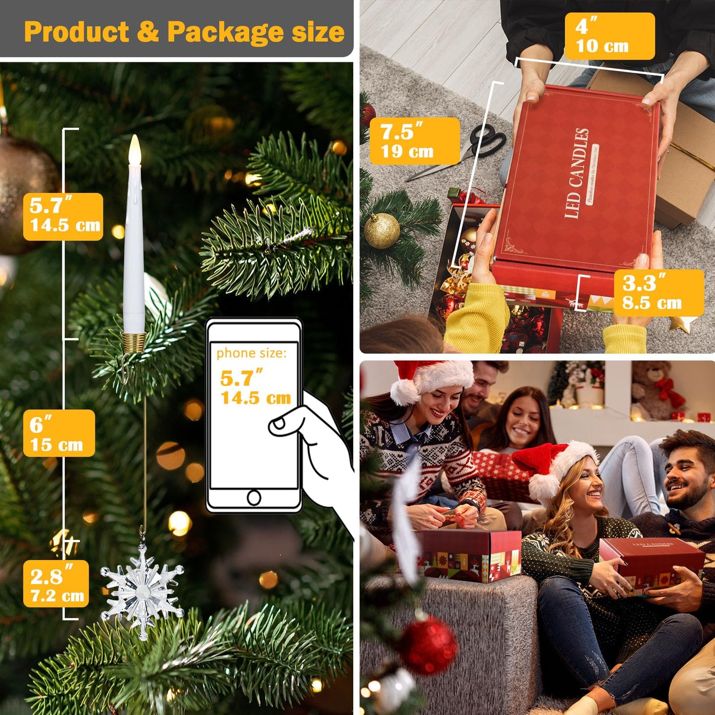 FPOO Christmas Tree Candles, 12 Pack Flameless Taper Candle for Christmas Tree Decor - Battery Operated Candlestick w/Crystal Ball Hook for Holiday