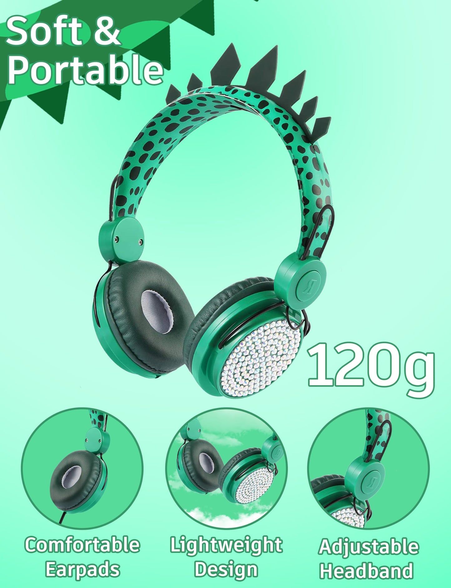 charlxee Kids Headphones,Dinosaurs Wired Headsets for Boys&Girls,Built-in Mic&On/Over Ear HD Stereo for Online Study/School/Tablet with Nylon Cable…