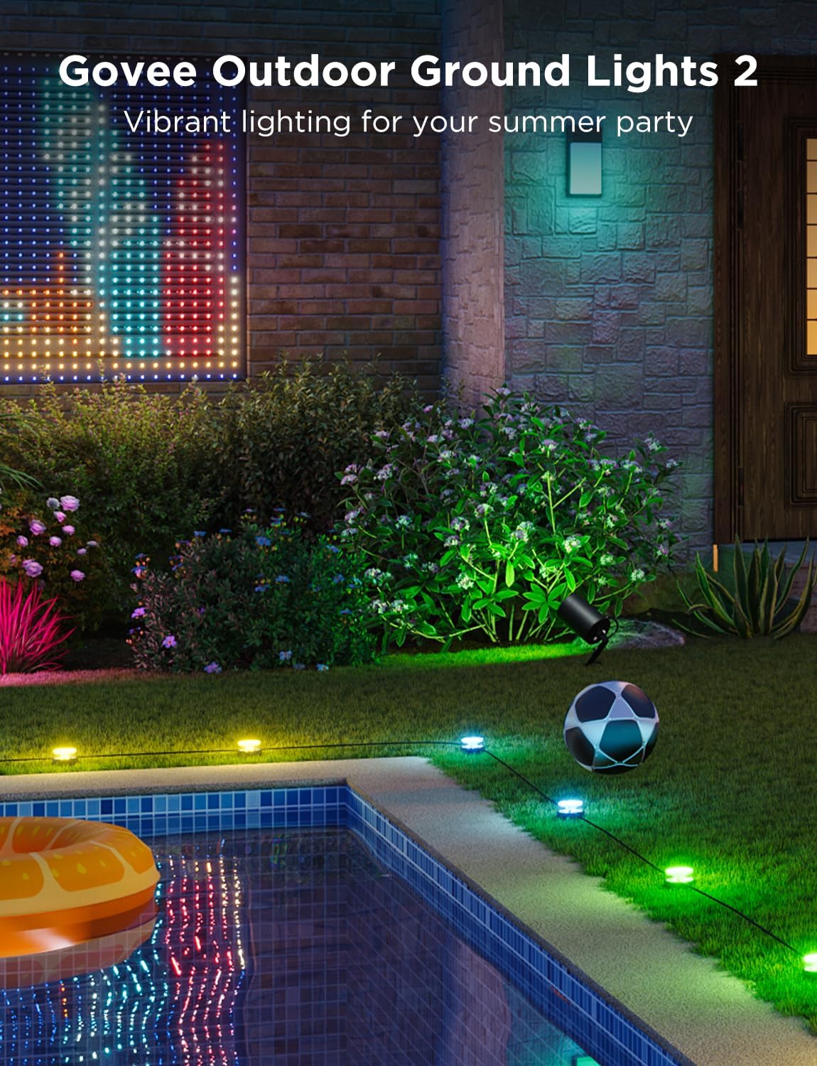 Govee Outdoor Ground Lights 2, 50ft Patio Decorations, 15 Pack RGBIC Pathway Lights with 100LM Warm White, IP67 Waterproof, 63 Scene Modes, Works