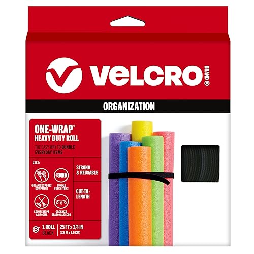 VELCRO Brand ONE-WRAP Bundling Ties - Reusable Fasteners for Keeping Cords and Cables Tidy - Cut-to-Length Roll, 25ft x 3/4in, Black