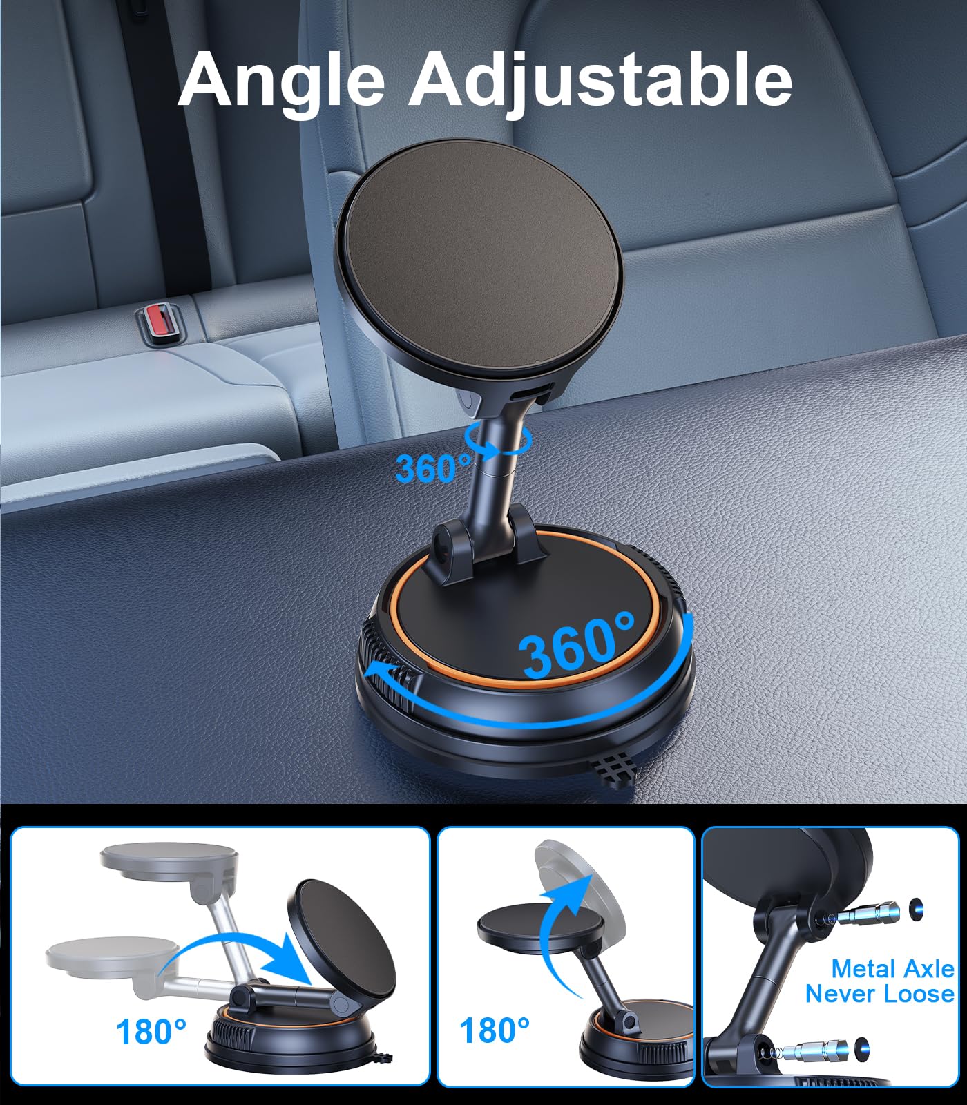 DICMKY Magnetic Wireless Car Mount Charger Fast Charging, 360°Rotating Dashboard/Windshield Vacuum Suction Cup Phone Holders for Your Car, Car