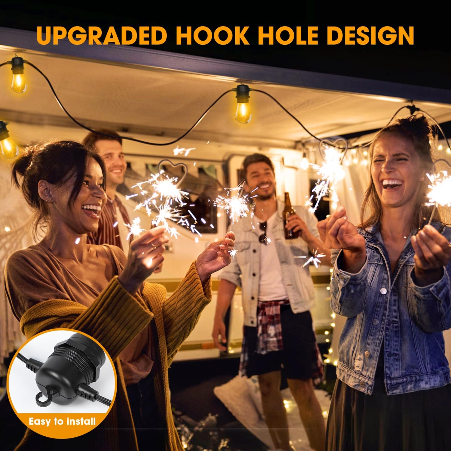 GvvooHome LED Outdoor String Lights 36FT Patio Lights with 13 Shatterproof S14 Replaceable Bulbs(1 Spare), Outside Hanging Lights Waterproof
