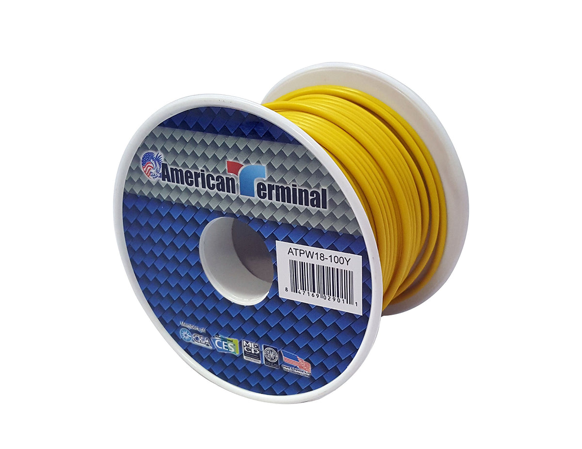 American Terminal ATPW18-100Y 18 Gauge Primary Wire, Yellow