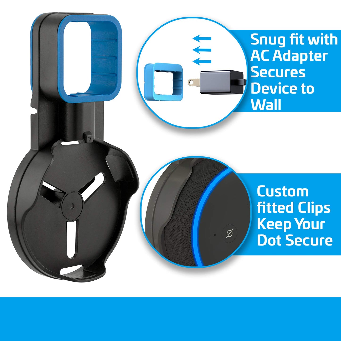 Coby Speaker Wall Mount for Third-Generation Echo Dot Voice Assistant (Smart Speaker Not Included), Cable-Management Wall Mount for AC Power Outlets