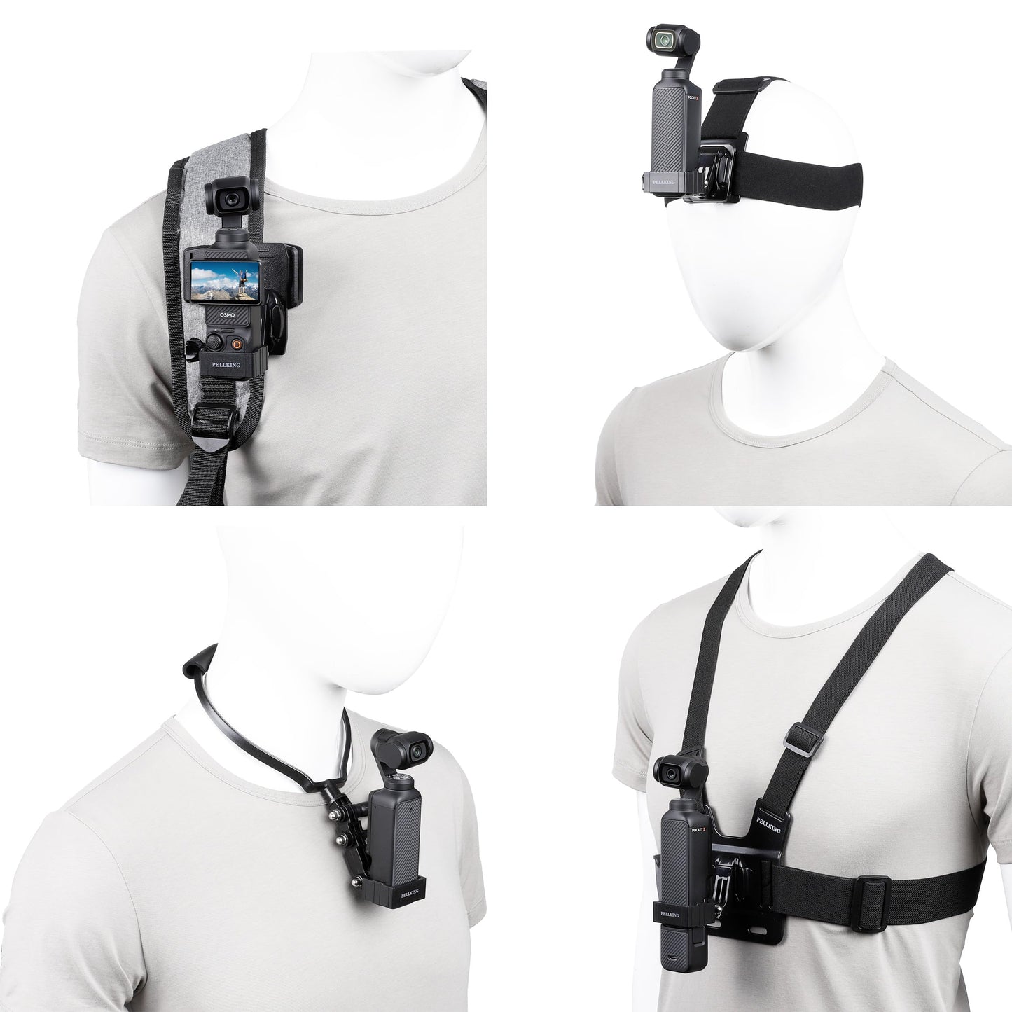 PellKing 4in1 DJI Osmo Pocket 3 Accessories Kit,Chest Mount Harness,Neck Holder,Head Strap,Backpack Strap Mount for DJI Osmo Pocket 3 Camera,with