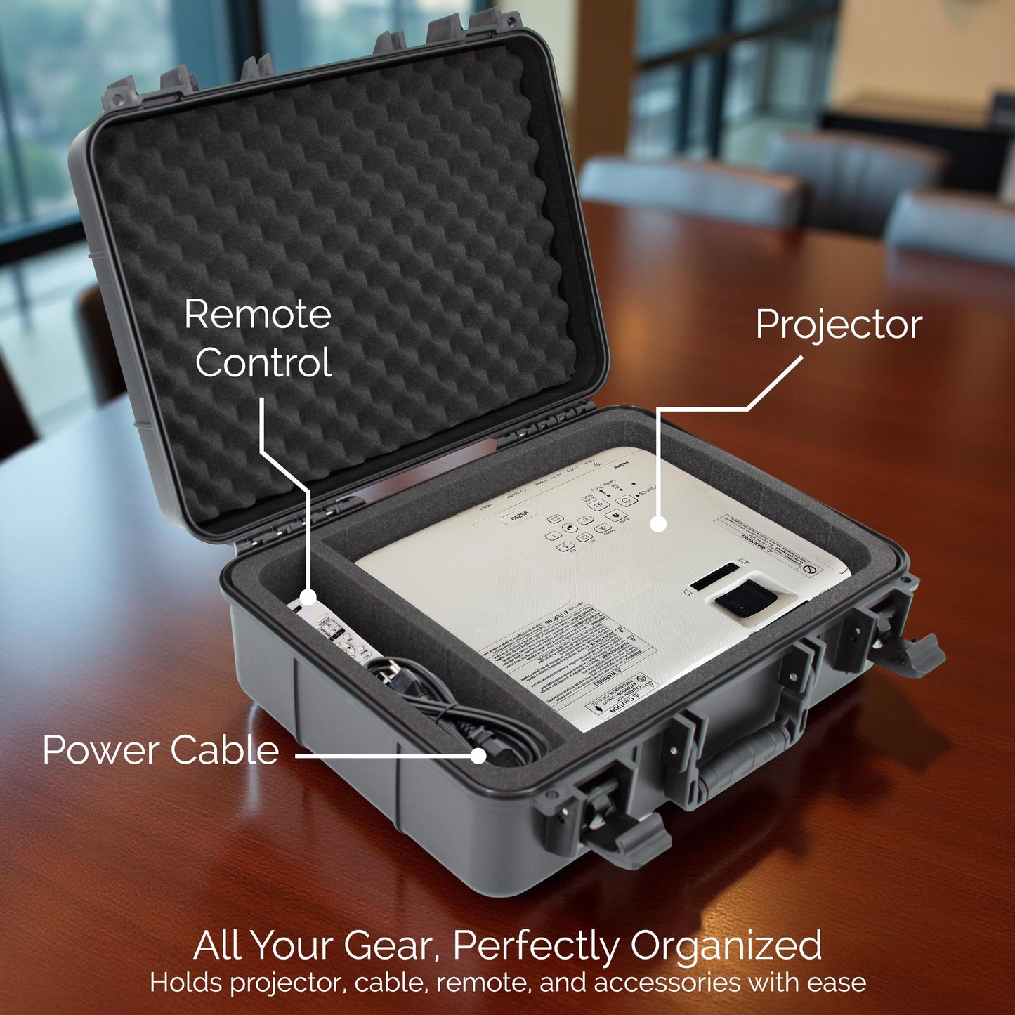 CASEMATIX Hard Shell Projector Travel Case Compatible with Epson VS250 SVGA, VS350 XGA, VS355 WXGA Projectors with HDMI Cable and Remote in Custom
