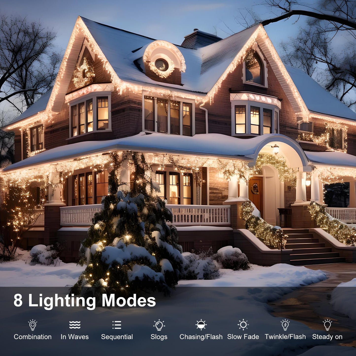 TOPPORTED Icicle Christmas Lights Outdoor,520 LED 49.2FT 8 Modes with 80 Drops Cool White Icicle Lights,Remote Control Outdoor Indoor Fairy String