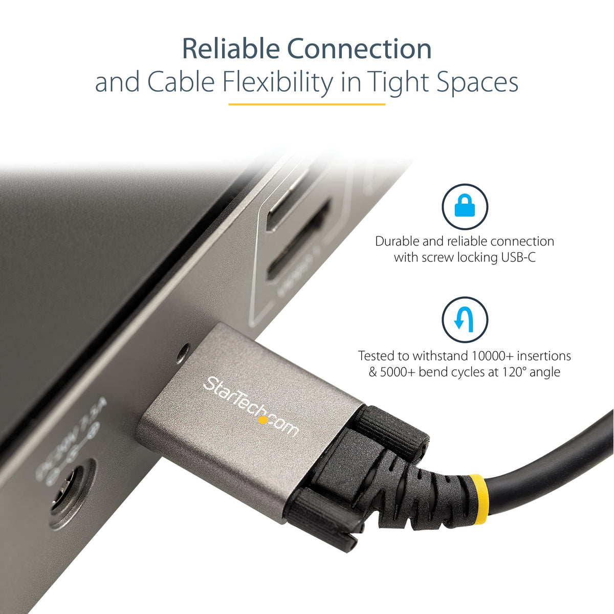 StarTech 3.3ft/1m Side Screw Locking USB-C Cable, USB 10Gbps, 100W PD