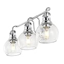 JONATHAN Y 24" Chrome Shirley 3-Light Bathroom Vanity Light, Metal Wall Sconce, Clear Seeded Glass Shade, Modern Transitional Farmhouse Fixture, LED