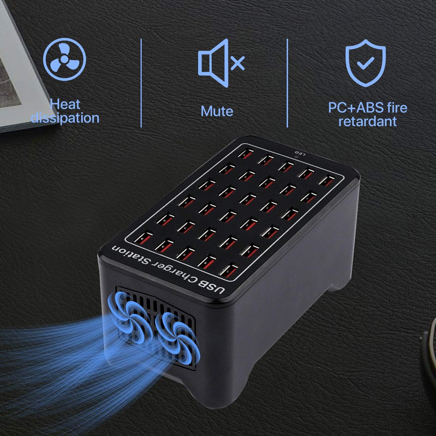 30-Port Charger, USB Charger Station, USB Fast Charger, Smart Charging Recognition, Suitable for Travel, Family Gatherings, Schools, Shopping malls
