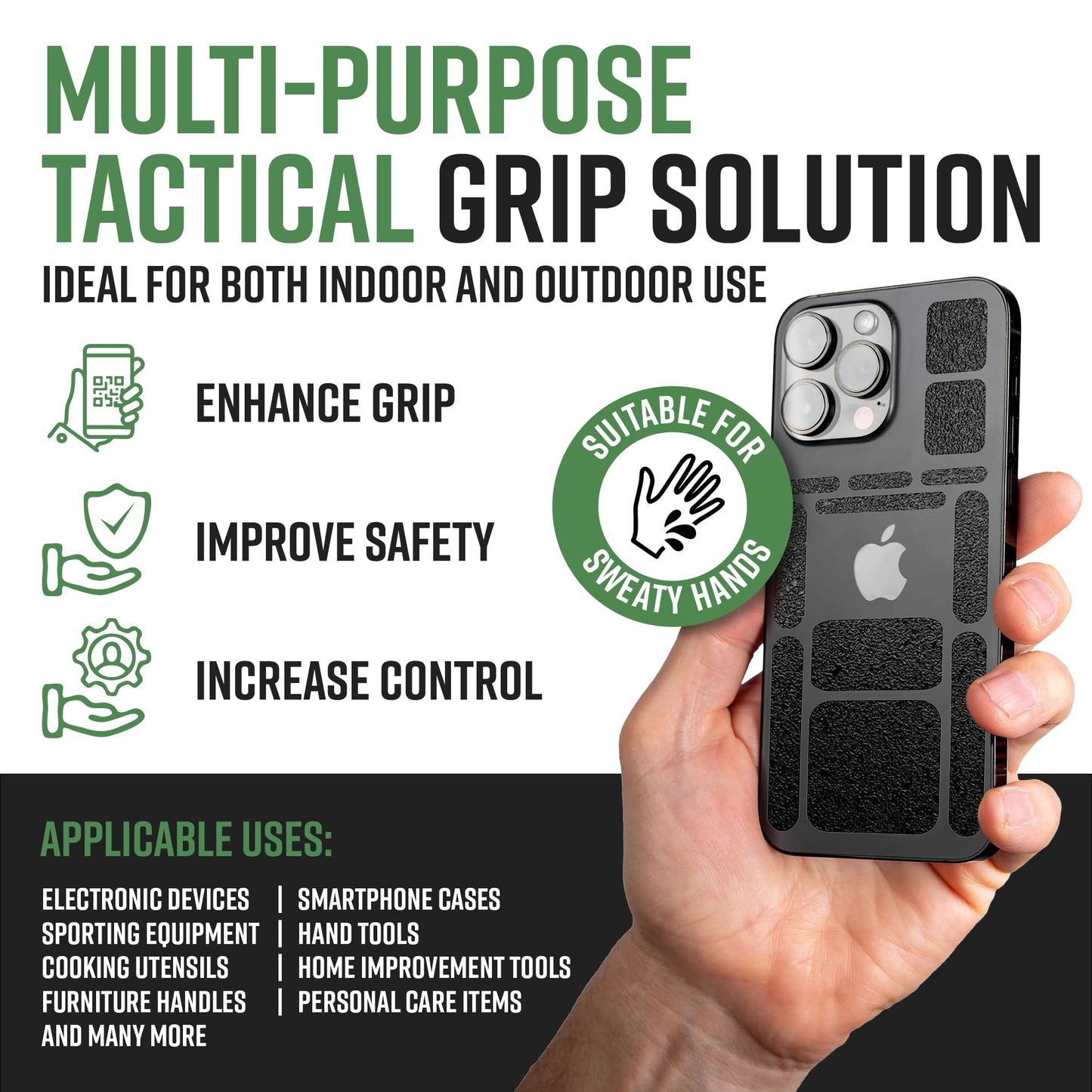 Dragon Grips 13-Piece Rectangular Rubber Grip Tape Pack - Black Rubberized Mouse Grip Tape, Versatile Non-Slip Stickers for Cell Phone Case, Gun