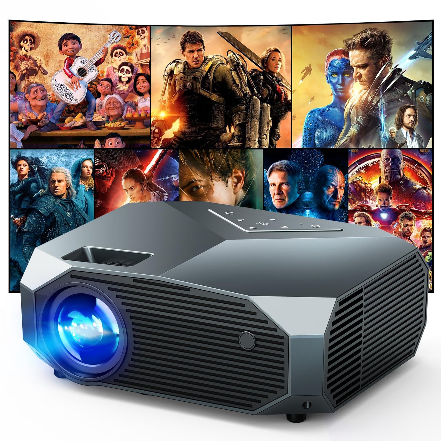 YOWHICK 4K Projector with WiFi and Bluetooth, Native 1080P Outdoor Movie Projector, Smart Video Projector, 50% Zoom/400" Display, Compatible