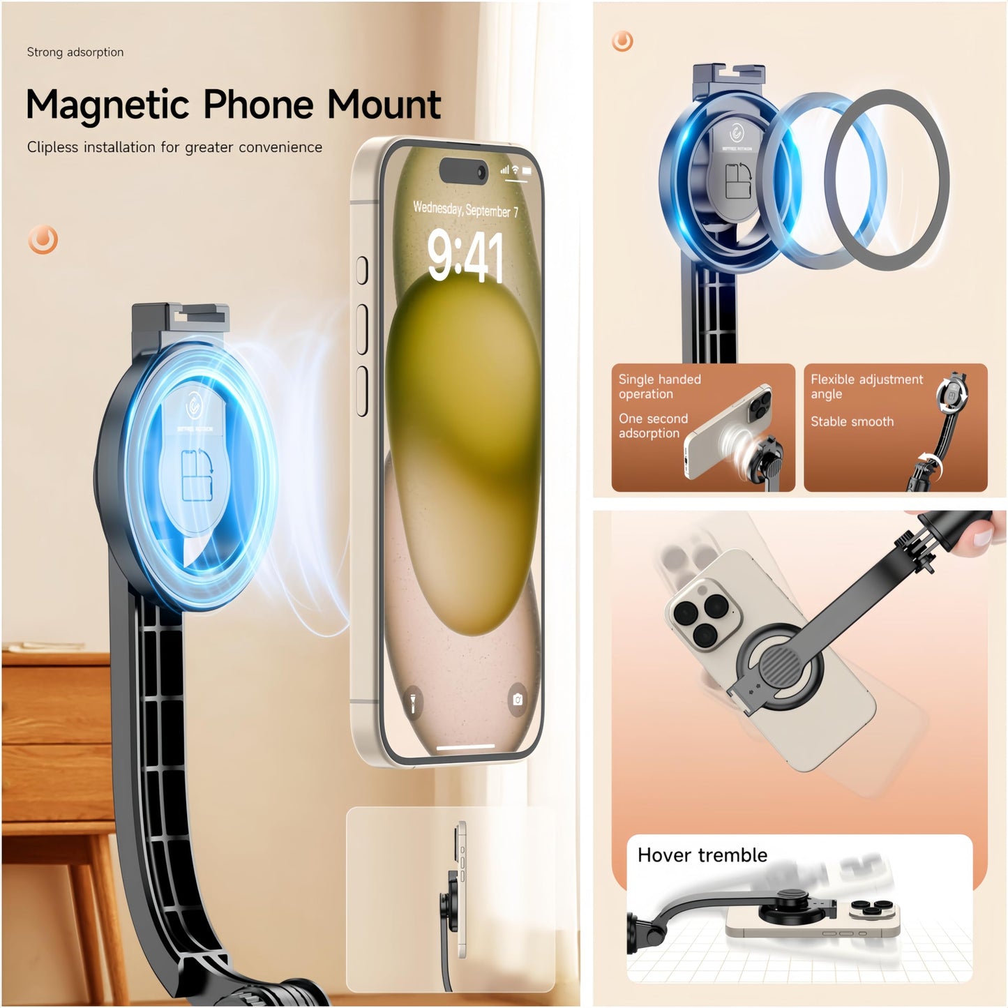 Magnetic Mini Extendable Selfie Stick Tripod Holder Stand with Fill Light Bluetooth Wireless Remote for iPhone 15 14 13 12 & Android