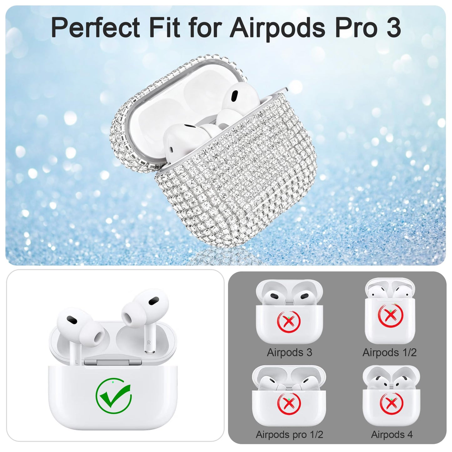 Bling Case Compatible with AirPods Pro 3rd Generation (2025), Sparkling Diamond Case for AirPods Pro 3 Case Bling Rhinestones Case for Women