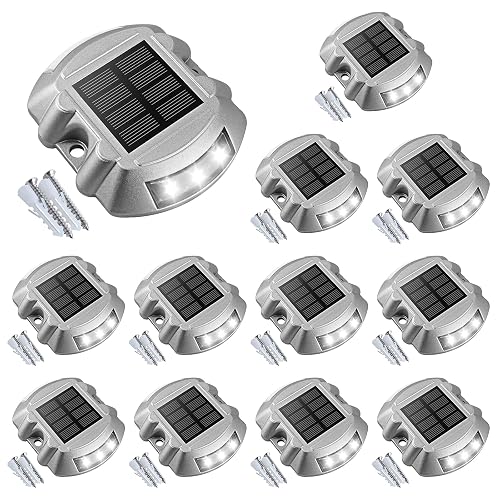 VOLISUN Solar Deck Lights Driveway Dock Lights, 12-Pack Led IP68 Waterproof Outdoor Warning Step Lights for Driveway Sidewalk Garden Pathway