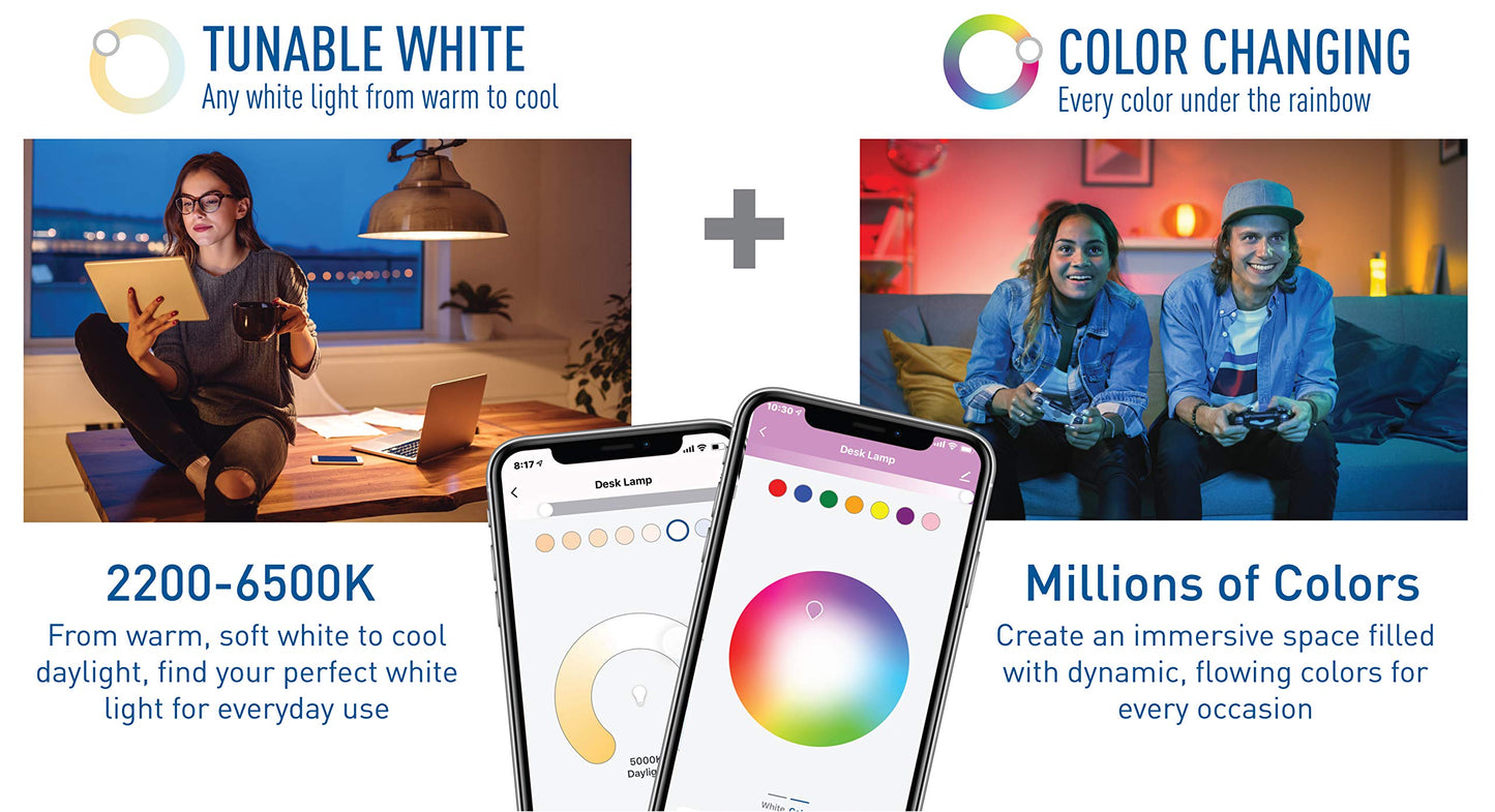 Cree Lighting Connected Max Smart Led Bulb A19 60W Tunable White + Color Changing, 2.4 Ghz, Works with Alexa and Google Home, No Hub Required