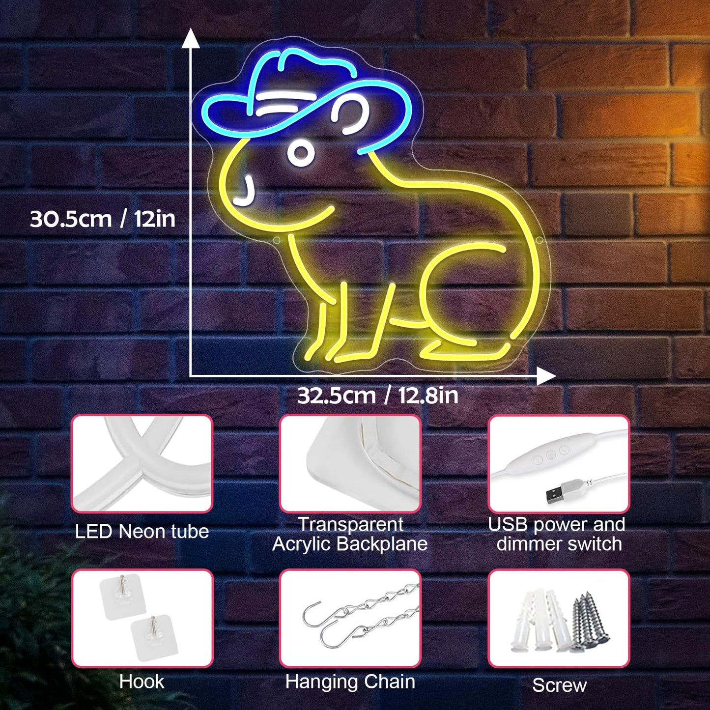 Capybara Neon Sign, Cute Cowboy Hat Capybara Led Light Animals Wall Decor Artled Bar Night Lights Backdrop Lights Led Business Signs Creative Neon Usb