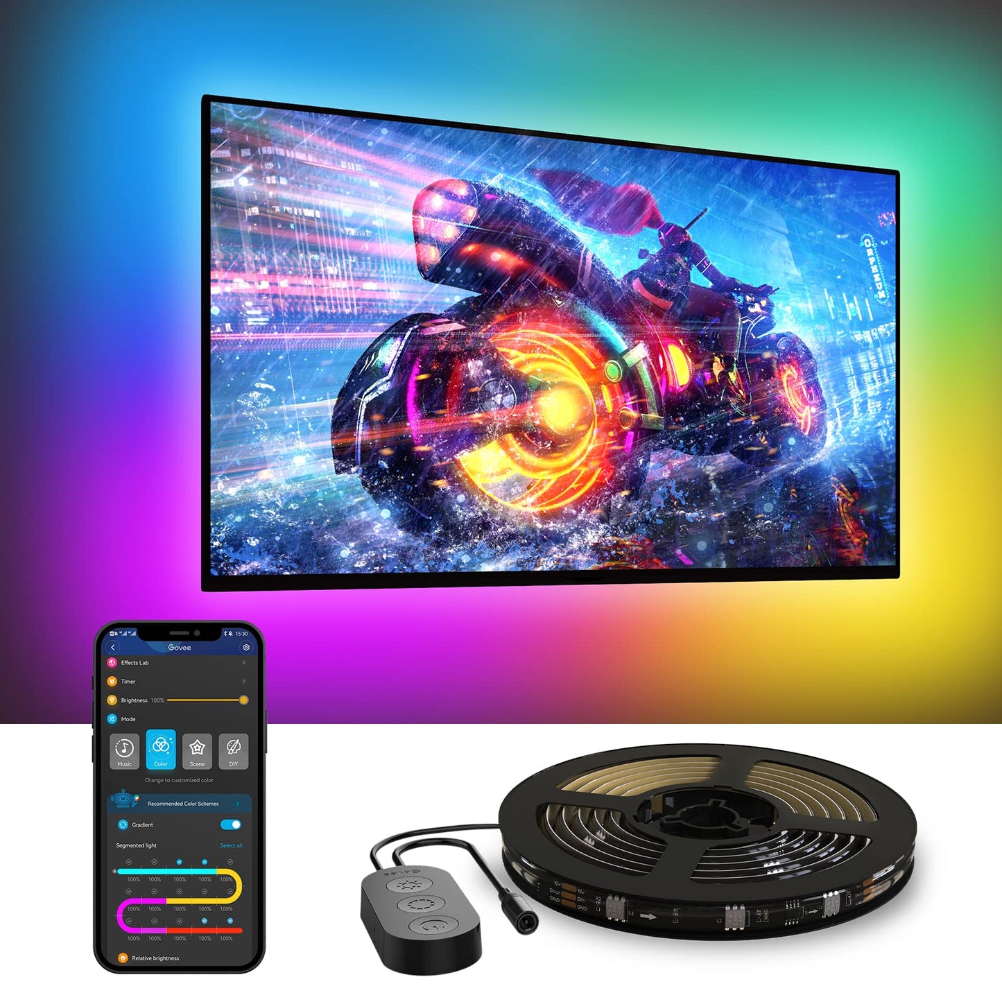 Govee TV LED Backlight, RGBIC Smart LED Strip Lights for 55-65 Inch TVs, Bluetooth and Wi-Fi APP Control, Works with Alexa & Google Assistant, Music