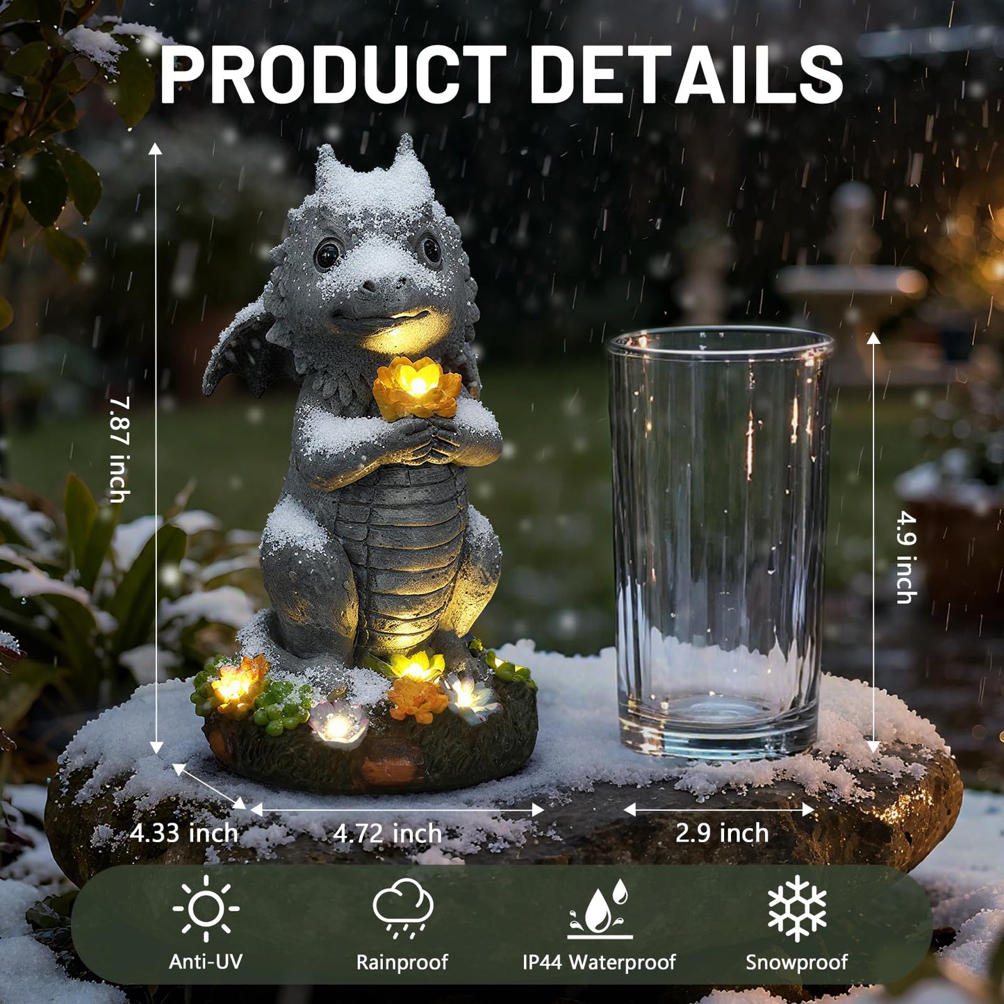 IDEA SHOW Solar Garden Outdoor Statues Dragon with Succulent, Lawn Decor with LED Lights, Outside Statue for Patio, Balcony, Yard Ornament