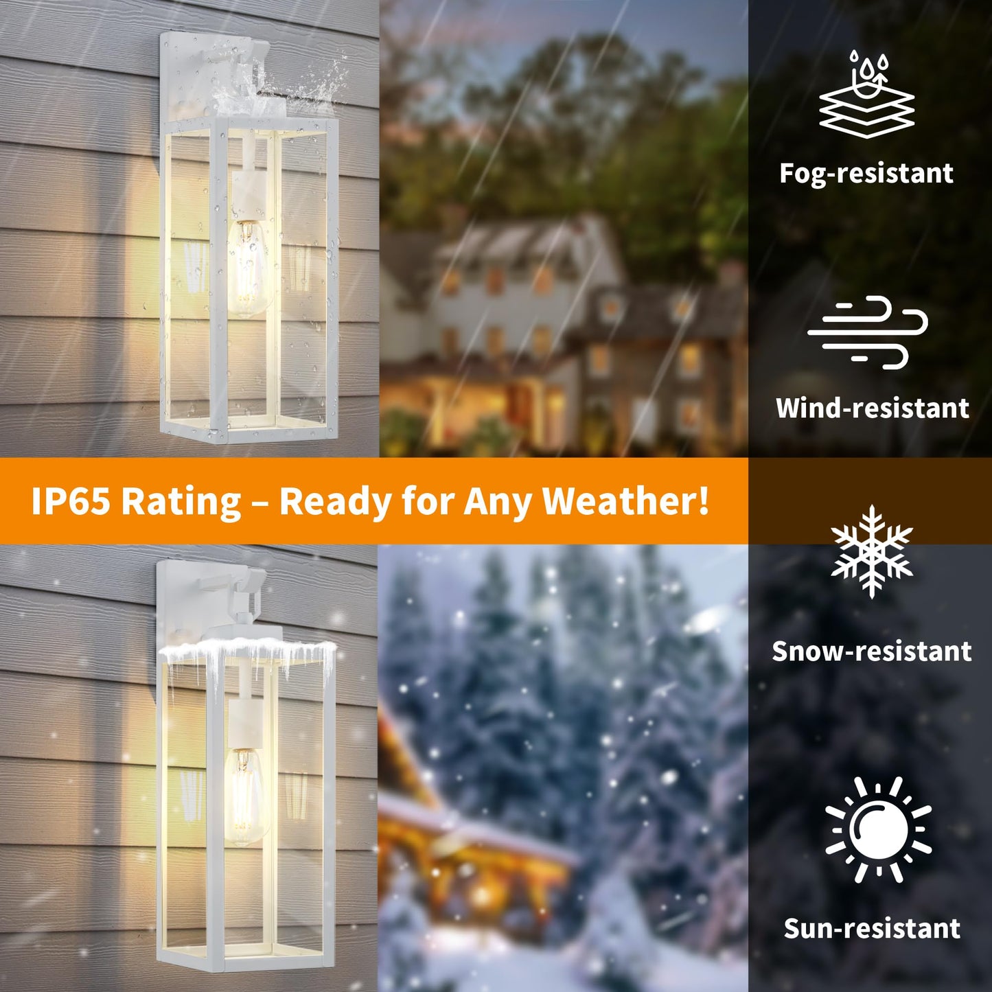 GRUENLICH Outdoor Wall Light Fixtures, 18 Inch White Exterior Waterproof Porch Sconce Lighting with E26 Socket & Tempered Glass, Double Extra Large